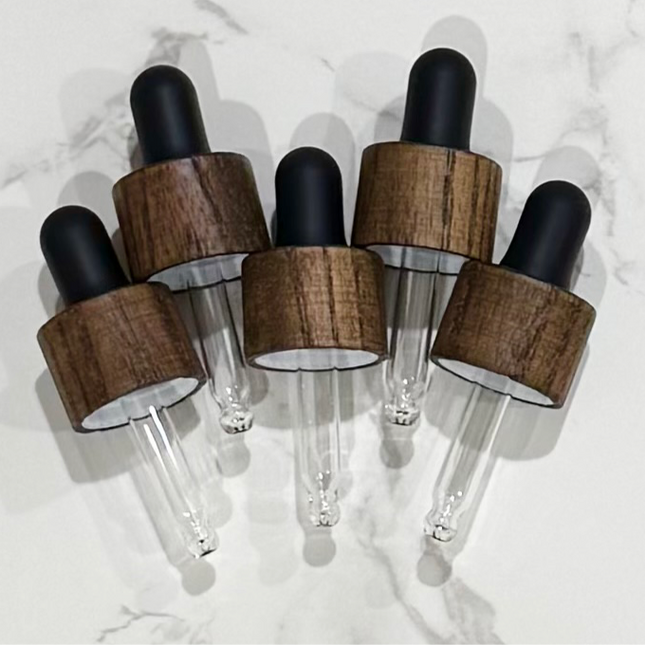 5mL (18-410) Ash Wood and Black Dropper Tops ~ Pack of 5