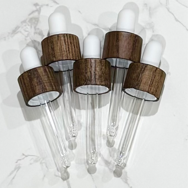 15mL (18-410) Ash Wood and White Dropper Tops ~ Pack of 5
