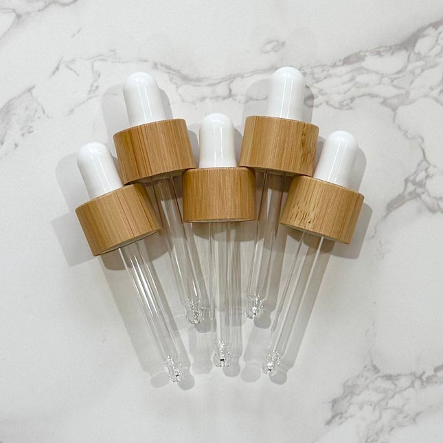 Set of 5 Bamboo & White Dropper Tops – 18-410 Cap Size – Fits 15mL Essential Oil Bottles – DIY Aromatherapy Accessories