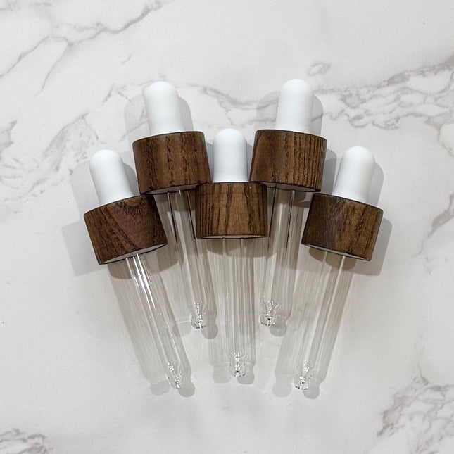Set of 5 Ash Wood & White Dropper Tops – 18-410 Cap Size – Fits 15mL Essential Oil Bottles – DIY Aromatherapy Accessories