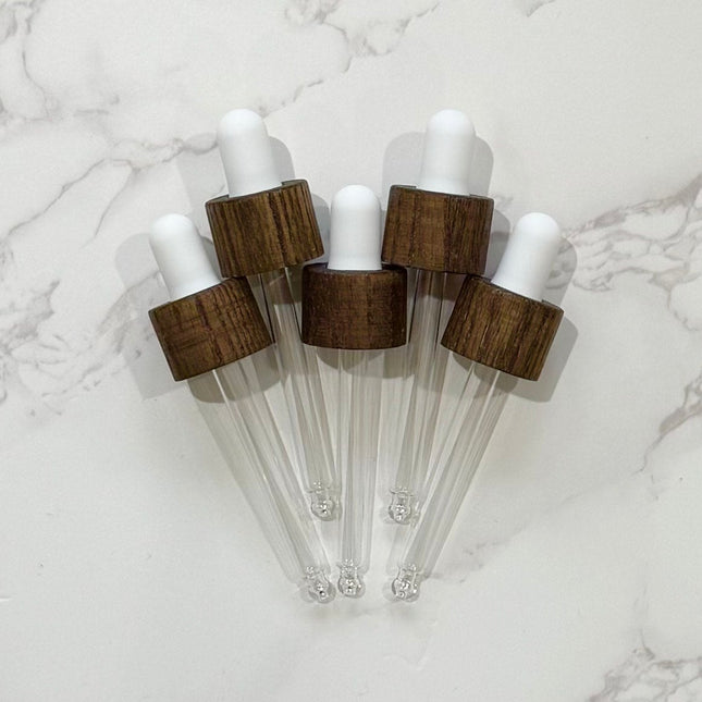 Set of 5 Ash Wood & White Dropper Tops – 18-410 Cap Size – Fits 30mL Essential Oil Bottles – DIY Aromatherapy Accessories
