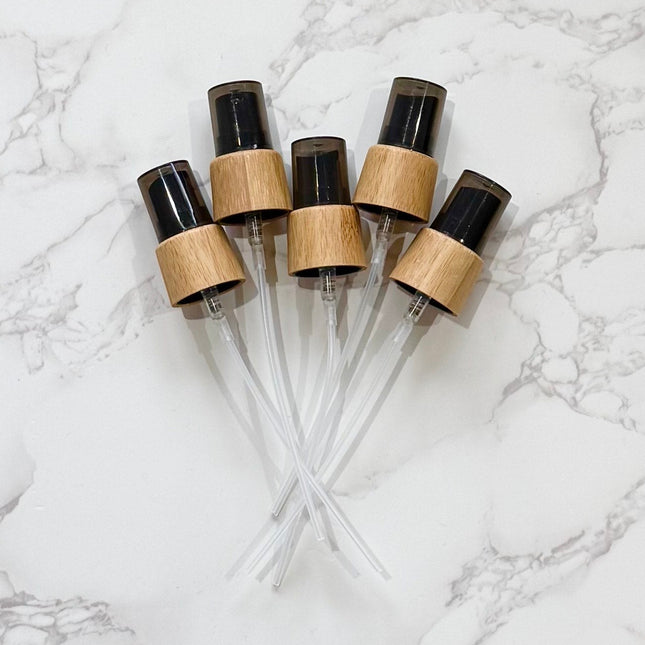 Set of 5 Bamboo & Black Mist Spray Tops – 18-415 Neck Size – Eco-Friendly DIY Bottle Accessories