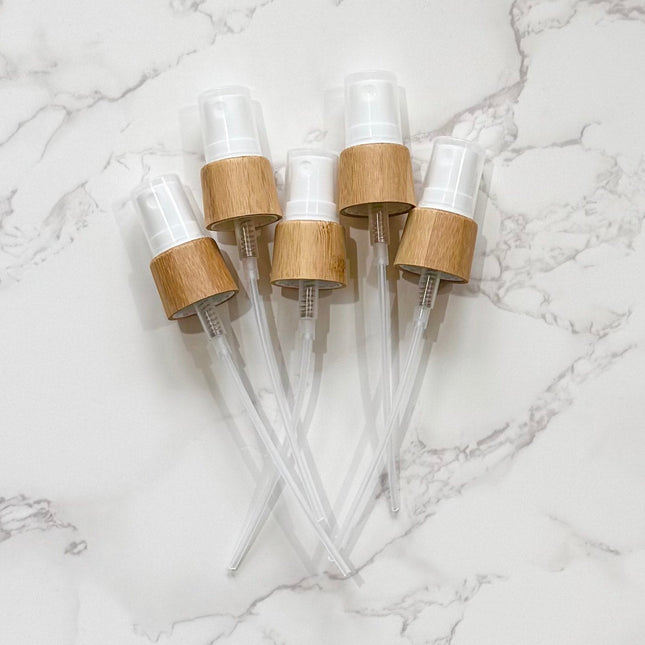 Set of 5 Bamboo & White Mist Spray Tops – 18-415 Neck Size – Eco-Friendly DIY Bottle Accessories