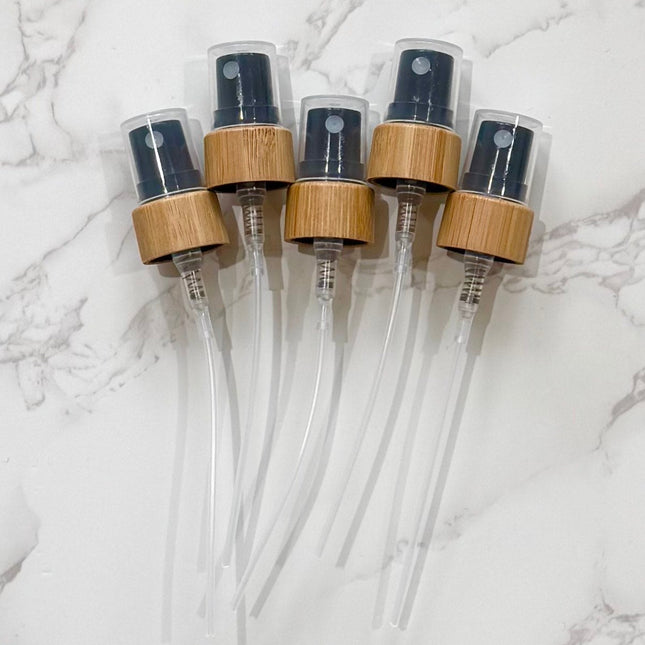 Set of 5 Bamboo & Black Mist Spray Tops – 18-410 Neck Size – Eco-Friendly DIY Bottle Accessories