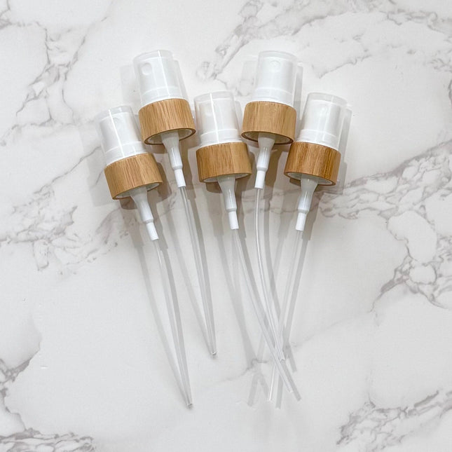 Set of 5 Bamboo & White Mist Spray Tops – 18-410 Neck Size – Eco-Friendly DIY Bottle Accessories