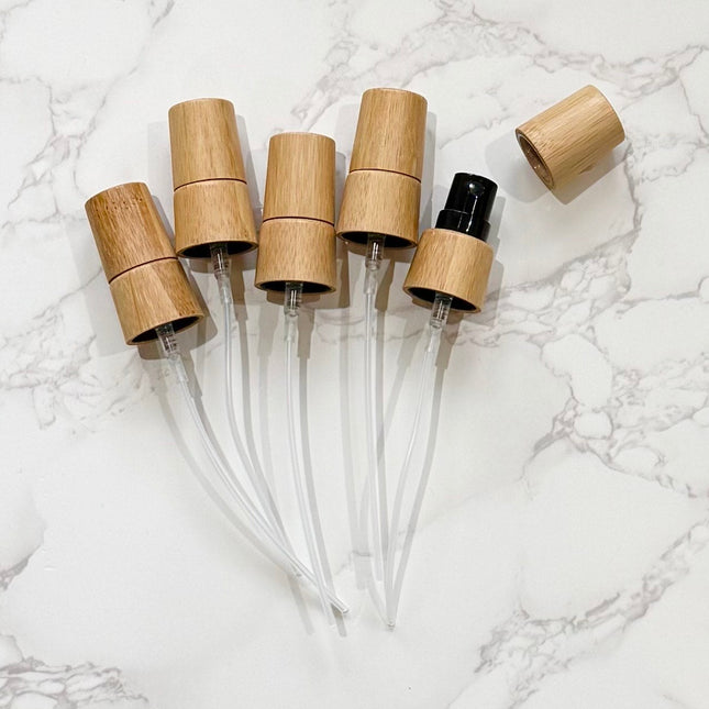 Set of 5 Bamboo & Black Mist Sprays with Bamboo Caps – 18-415 Neck Size – Eco-Friendly DIY Bottle Accessories