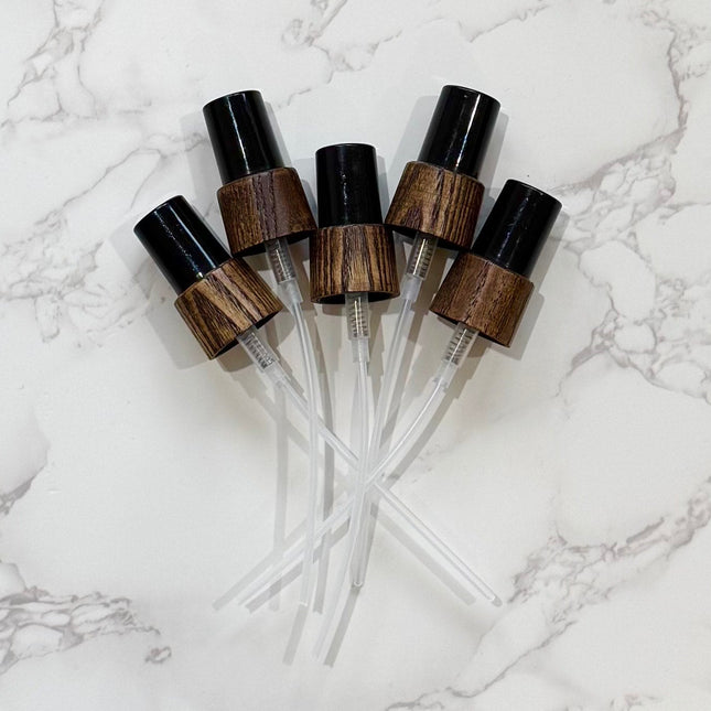 Set of 5 Ash wood & Black Mist Spray Tops – 18-415 Neck Size – Eco-Friendly DIY Bottle Accessories